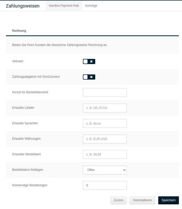 Konfigurationsmaske von _**Rechnung (InvoiceHub)**_