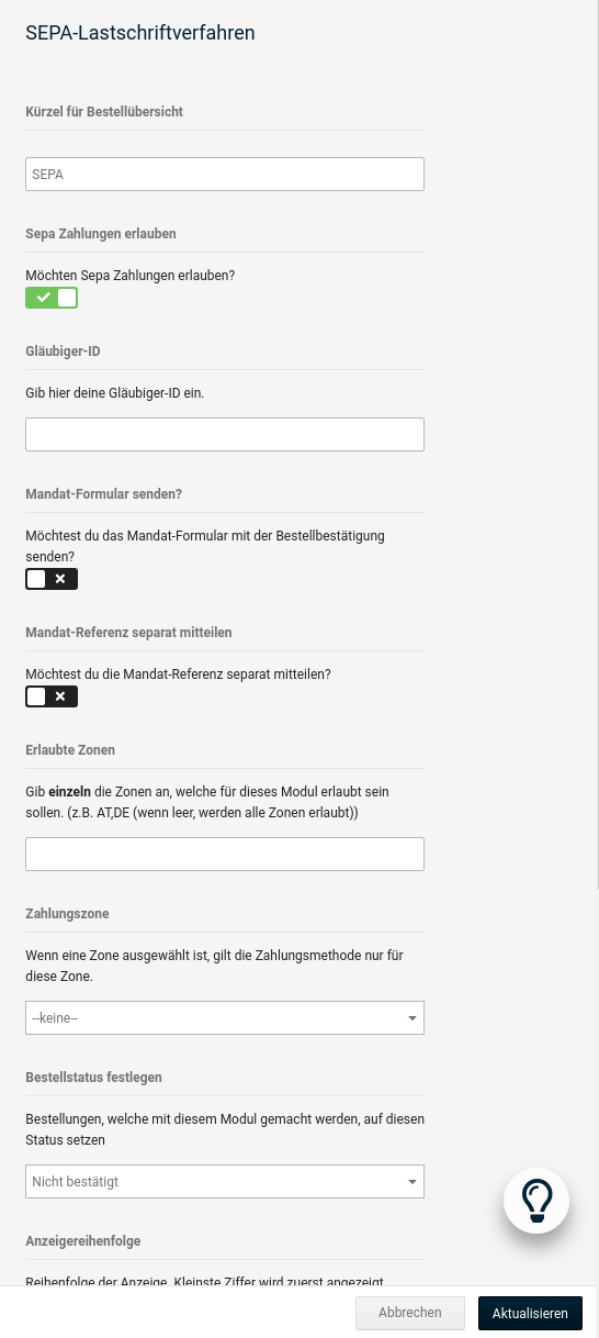 Konfigurationsmaske _**SEPA-Lastschriftverfahren**_