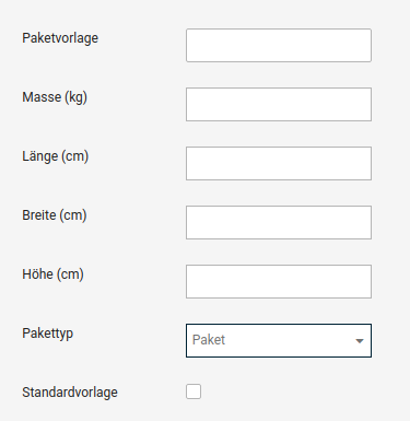Eingabe der Maße für eine Paketvorlage