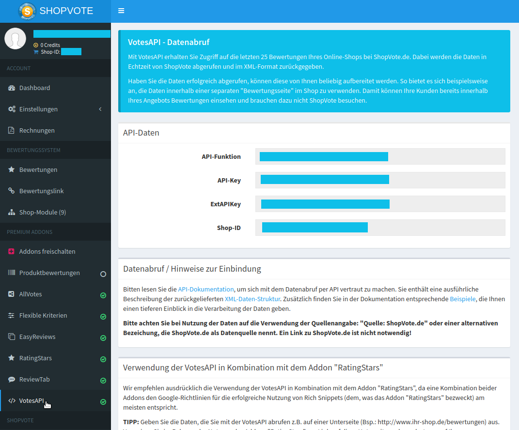 API-Daten bei ShopVote