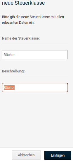 Anlegen der Steuerklasse Bücher