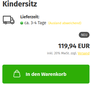 Anzeige des neuen Steuersatzes auf der Artikeldetailseite
