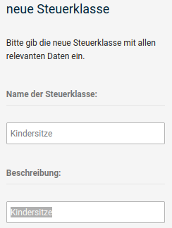 Anlegen einer neuen Steuerklasse