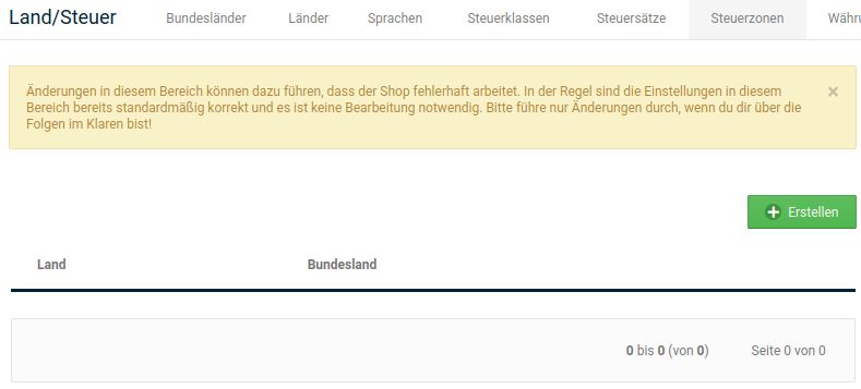 Anzeige der Details für die neue Steuerzone