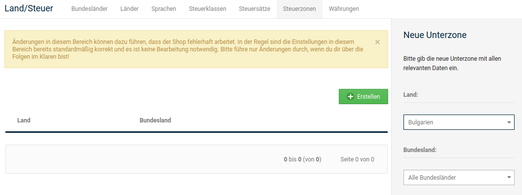 Hinzufügen eines neuen Lands als Unterzone