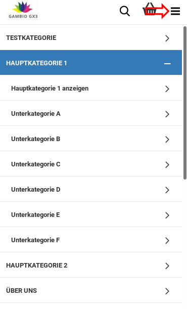 Menü in der mobilen Ansicht