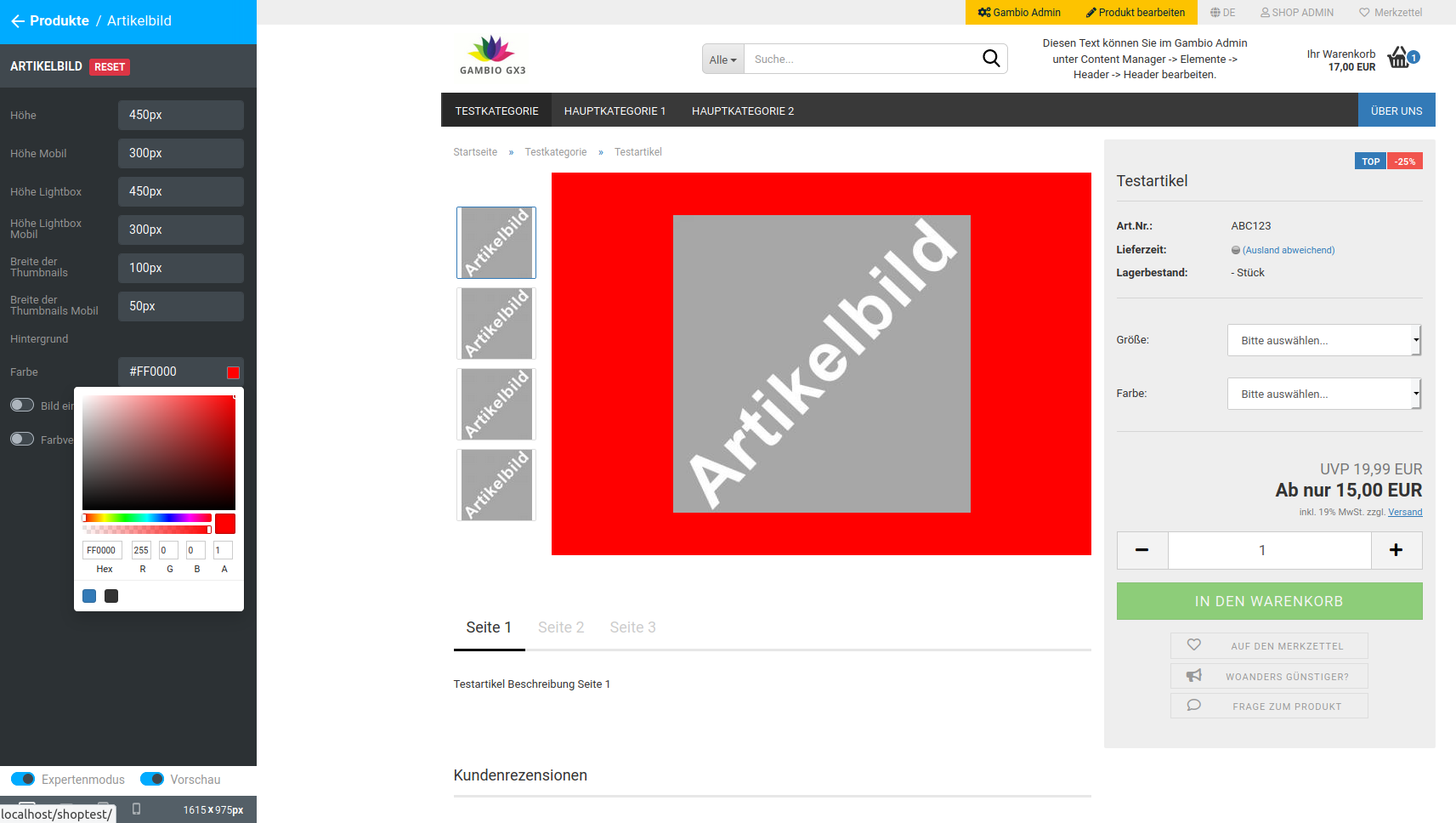 Hintergrundfarbe des Artikelbildbereichs ist rot (#FF0000)