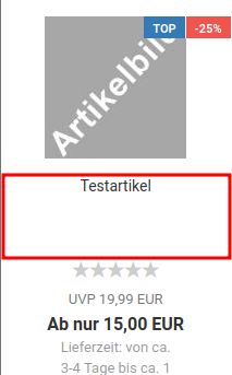 Der rot markierte Bereich wird für die Darstellung des Produktnamens verwendet