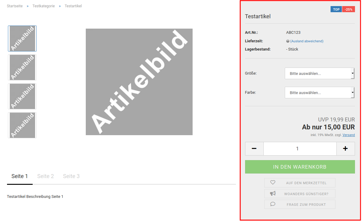 Detailbox auf der Artikelseite