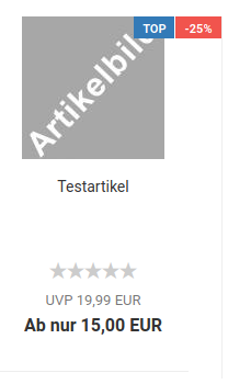 Ribbons _**Top**_ (Empfehlung) und _**Angebot**_ in der Kachelansicht (Produktliste)