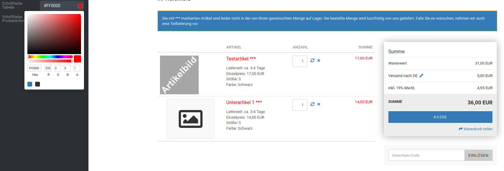 Schriftfarbe Tabelle rot (#FF0000)