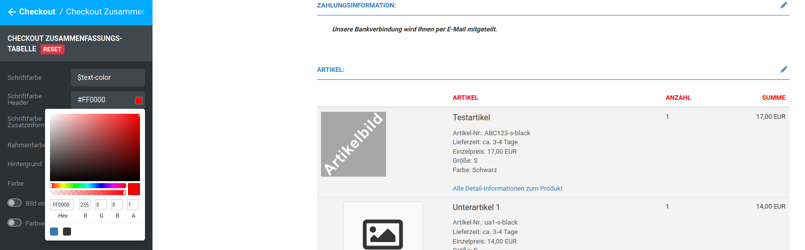Schriftfarbe Header rot (#FF0000)
