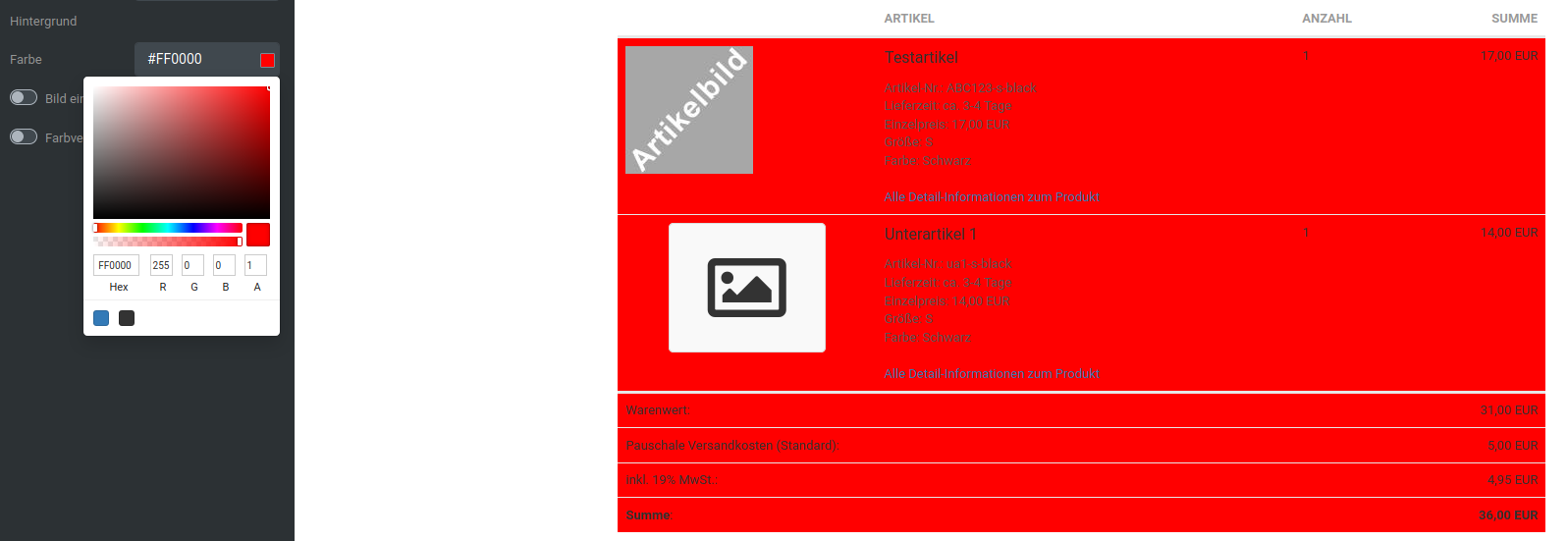 Hintergrundfarbe rot (#FF0000)