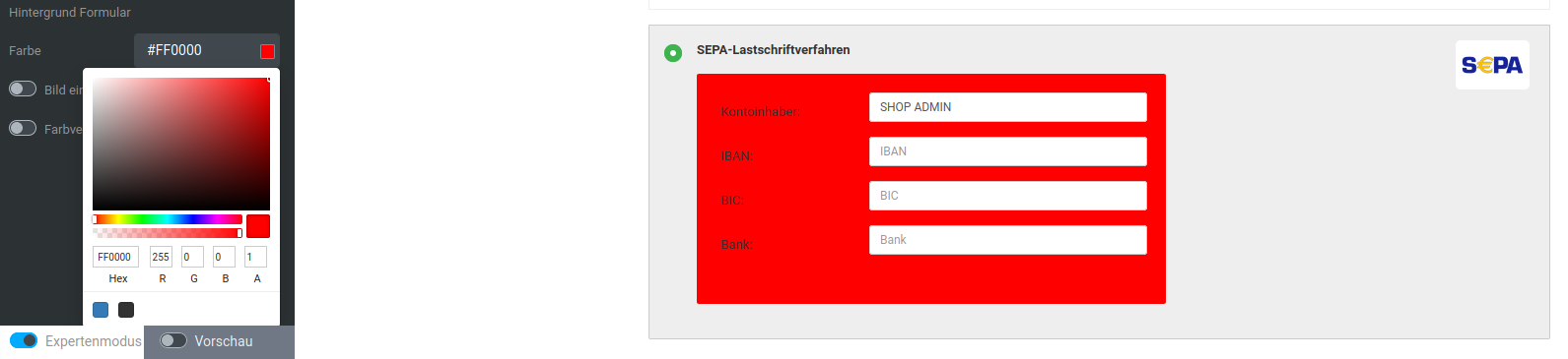 Hintergrundfarbe Formular rot (#FF0000)