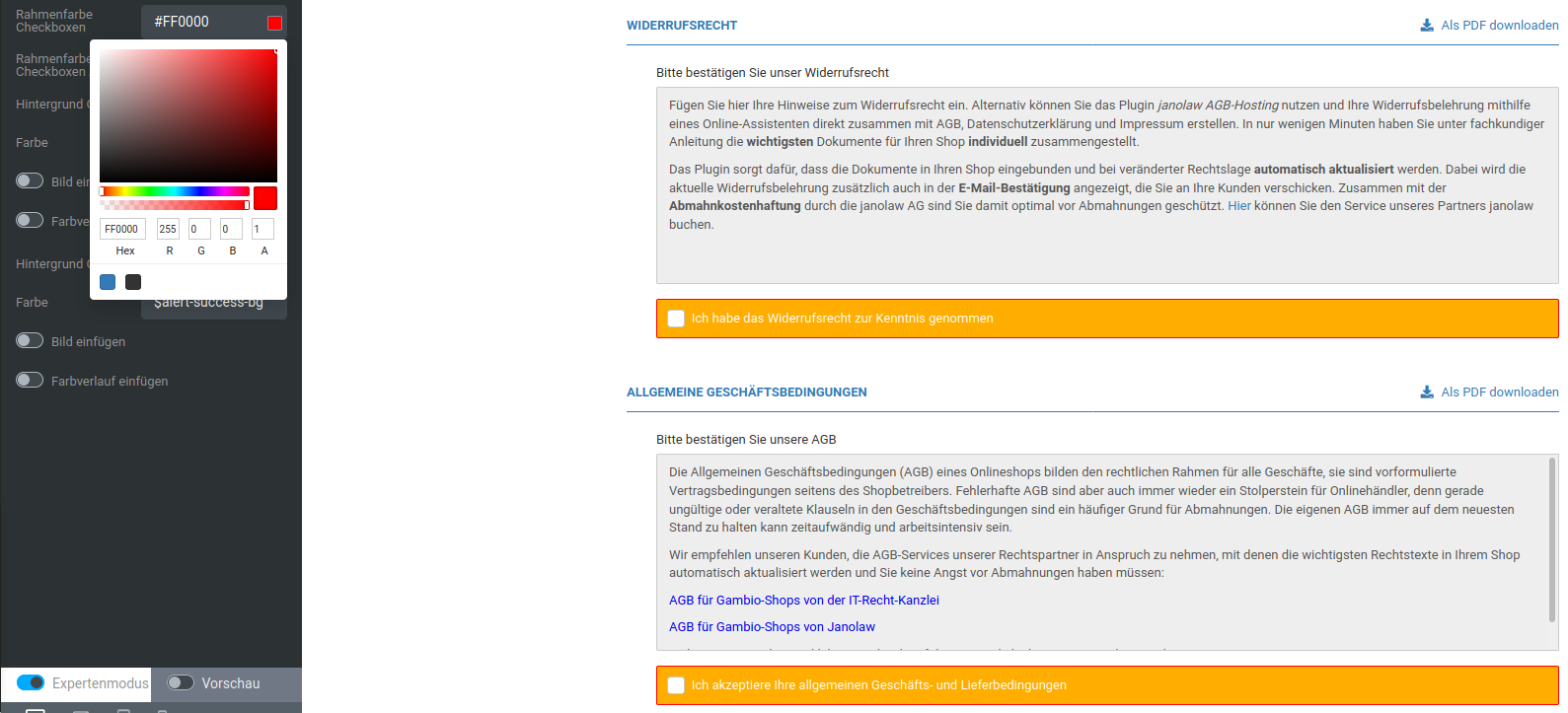Rahmenfarbe Checkboxen rot (#FF0000)