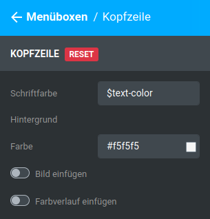 Einstellungen unter _**Bereiche / Menüboxen / Kopfzeile**_