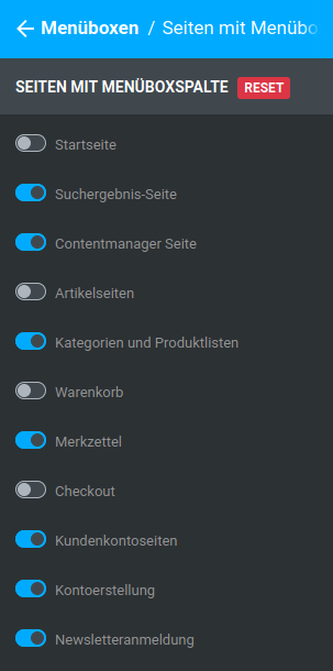 Einstellungen unter _**Bereiche / Menüboxen / Seiten mit Menüboxspalte**_
