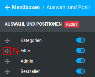 Ändern der Reihenfolge von Menüboxen