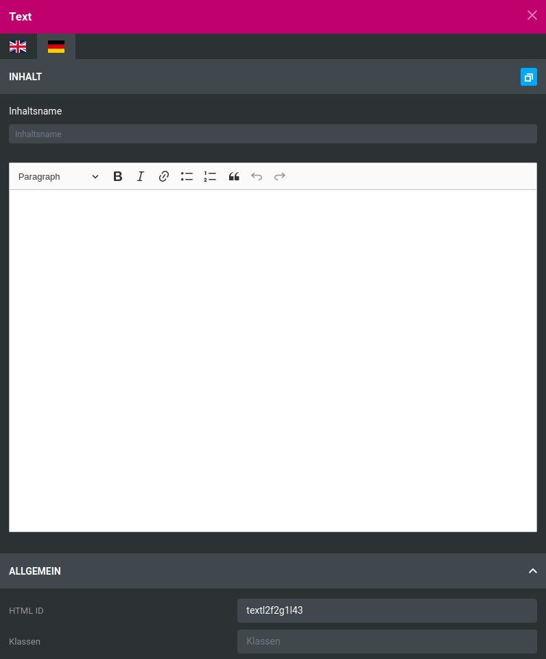 Eingabemaske für Text-Widgets