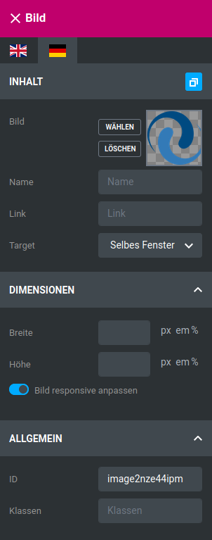 Einstellungen für Bild-Widget im StyleEdit
