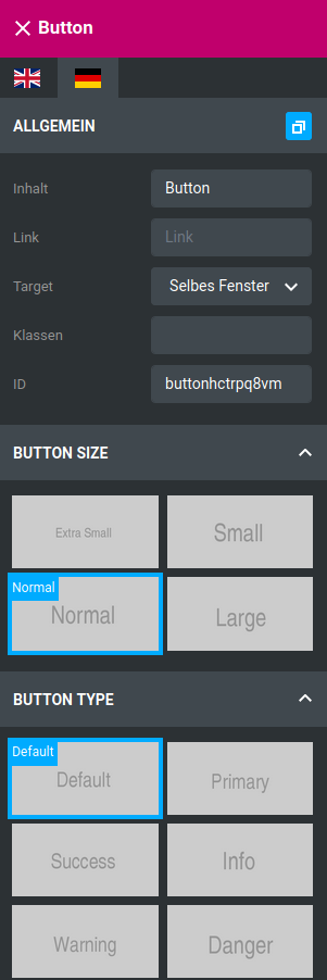 Einstellungen für Button-Widget im StyleEdit
