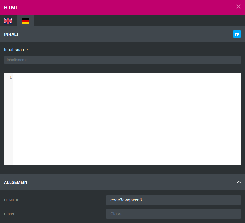 Eingabemaske des HTML-Widgets