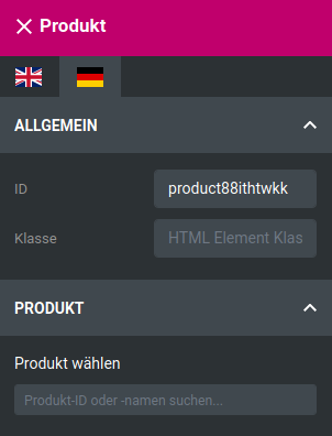 Einstellungen für Produkt-Widget im StyleEdit