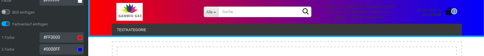 Beispiel eines linearen Farbverlaufs von rot (#FF0000) nach blau (#0000FF)