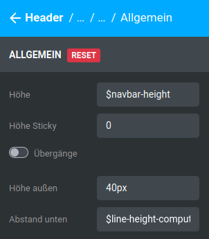 Einstellungen unter _**Bereiche / Header / Header 1 / Kategorien / Allgemein**_