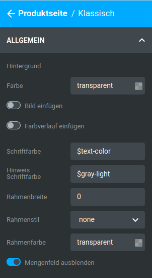 Einstellungen unter _**Bereiche / Produktseite / Klassisch**_