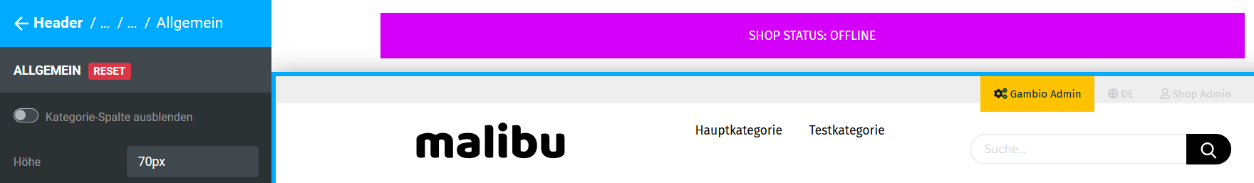 Einblenden der Kategoriespalte im Header (Variante Header 1)