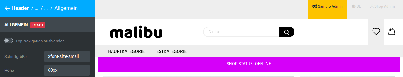 Die Einträge mit einer Höhe von 60px statt der voreingestellten 40px