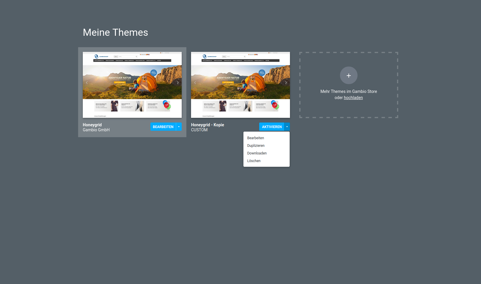 Dropdown-Schaltfläche des kopierten Themes