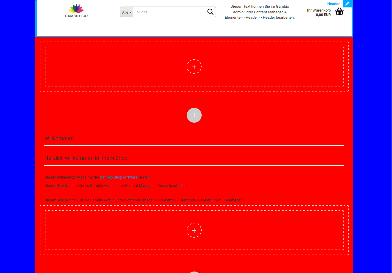 Verschiedene Farbeinstellungen für _**Hintergrund**_ (blau) und _**Hintergrund des Containers**_ (rot)