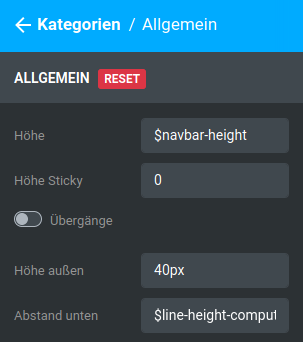 Einstellungen unter _**Bereiche / Kategorien / Allgemein**_