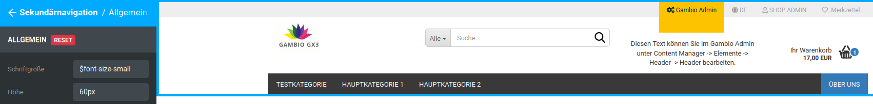 Die Einträge mit einer Höhe von 60px statt der voreingestellten 30px